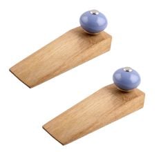 2 Pieces Slate Blue Round Ceramic Wooden Door Stopper